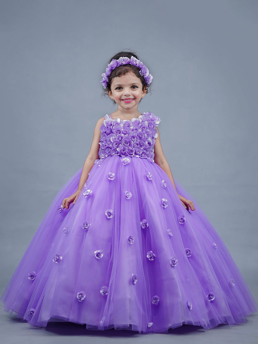 

Li & Li Boutique Girls Embellished Floral Applique Net Maxi Dress, Lavender