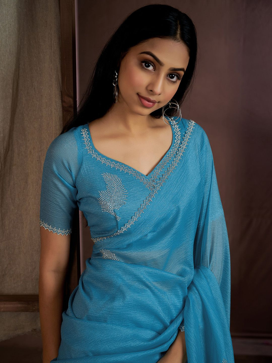 

Saree mall Embellished Beads and Stones Pure Silk Sarees, Blue