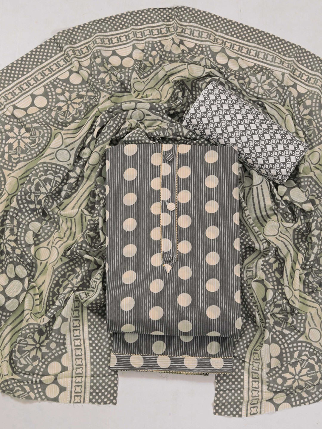 

Panzora Polka Dot Printed Gotta Patti Embellished Unstitched Dress Material, Grey
