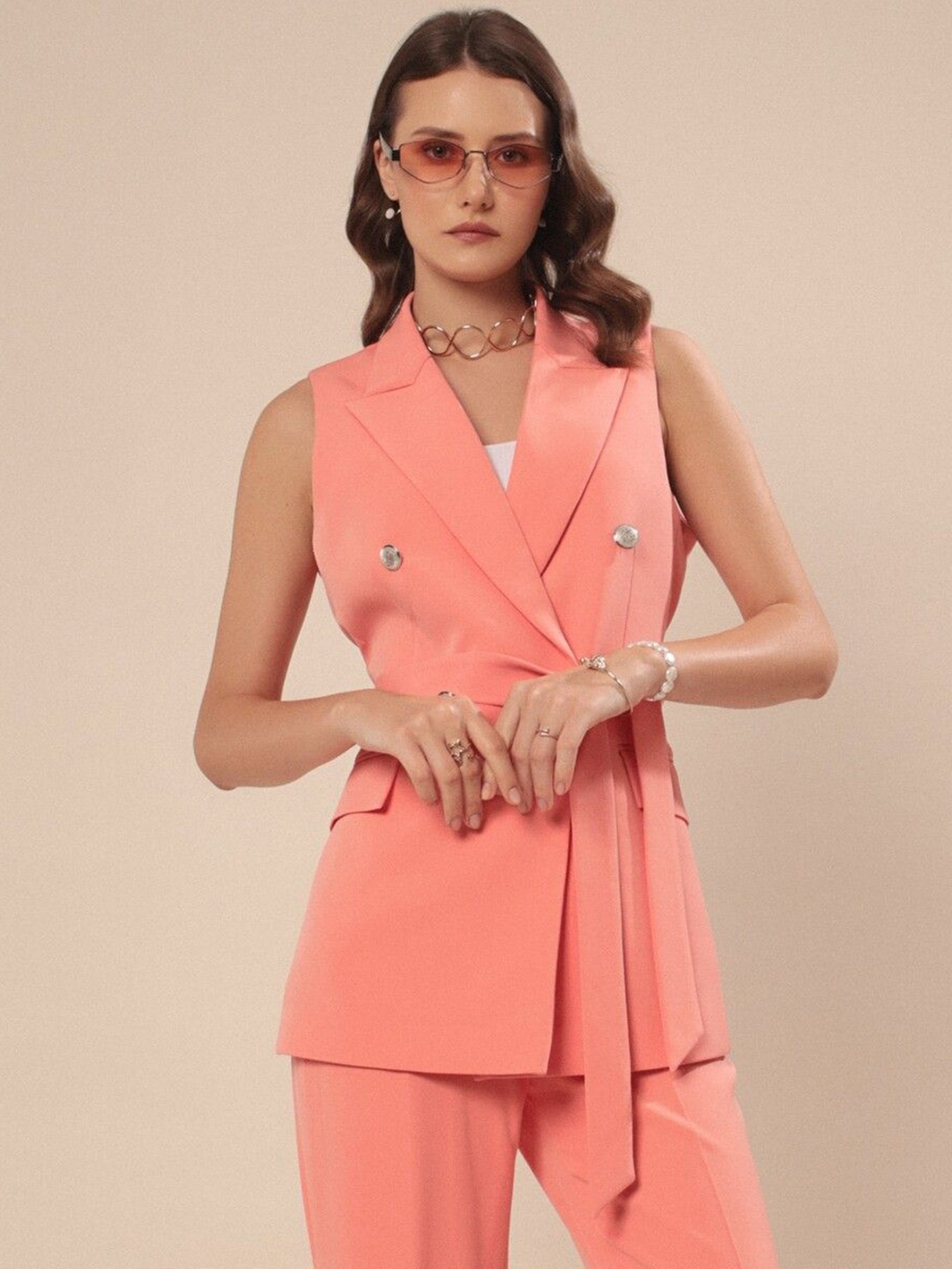 

VOLCAPE Arabella Tailored Fit Double Breasted Formal Blazer, Peach