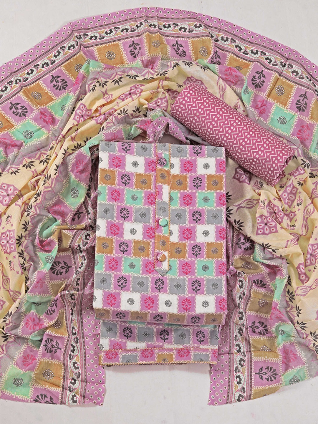 

Panzora Floral Printed Gotta Patti Unstitched Dress Material, Pink