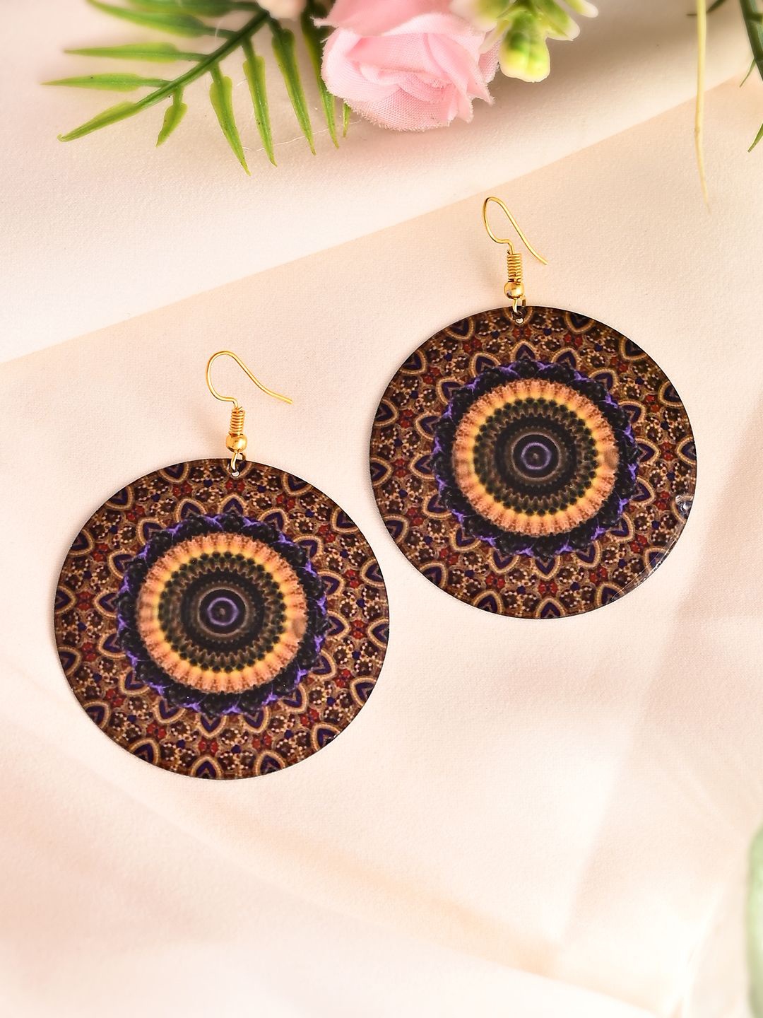 

Silvermerc Designs Rhodium-Plated Circular Drop Earrings, Brown