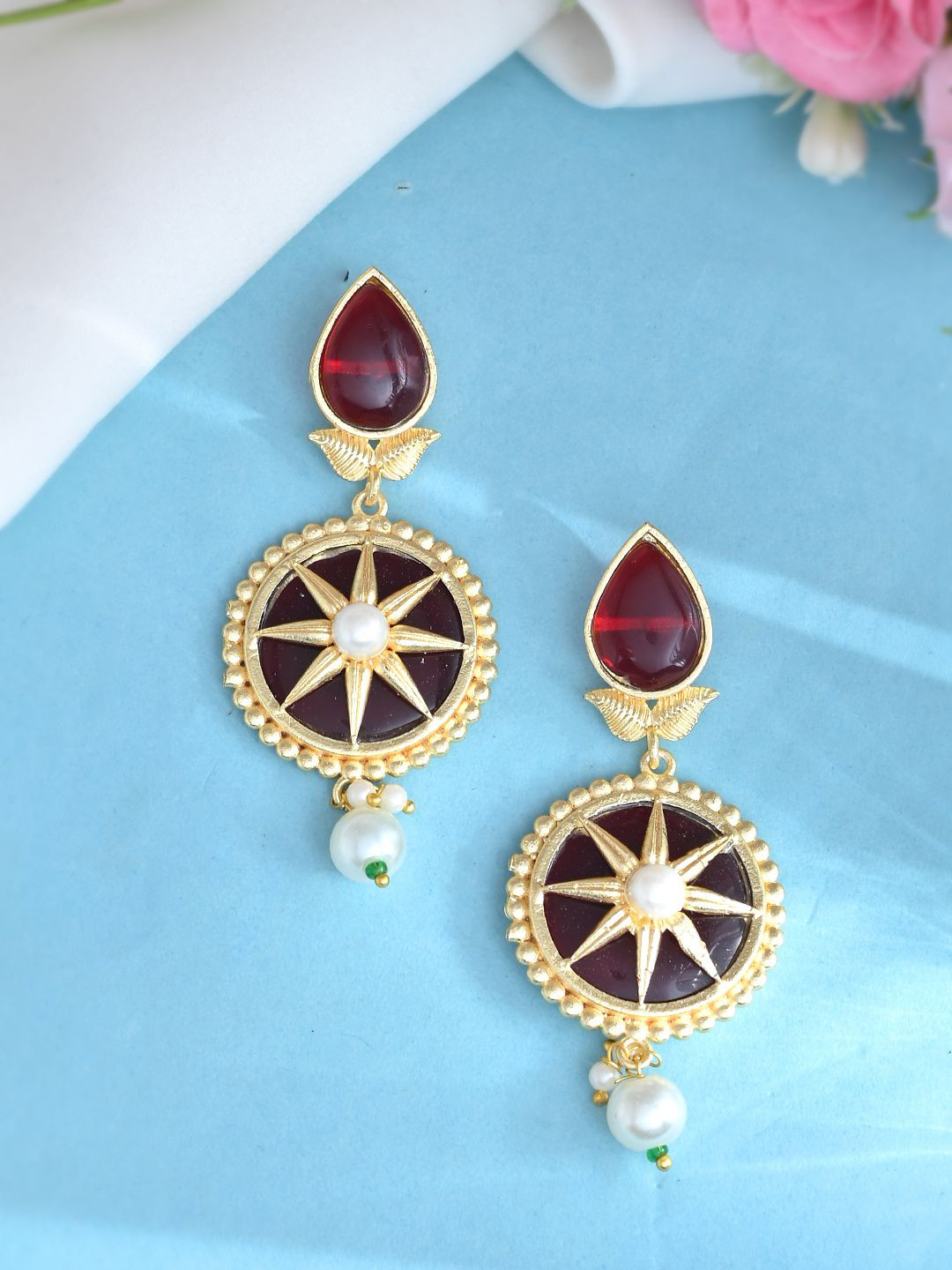 

Silvermerc Designs Gold Plated Pearls Circular Drop Earrings