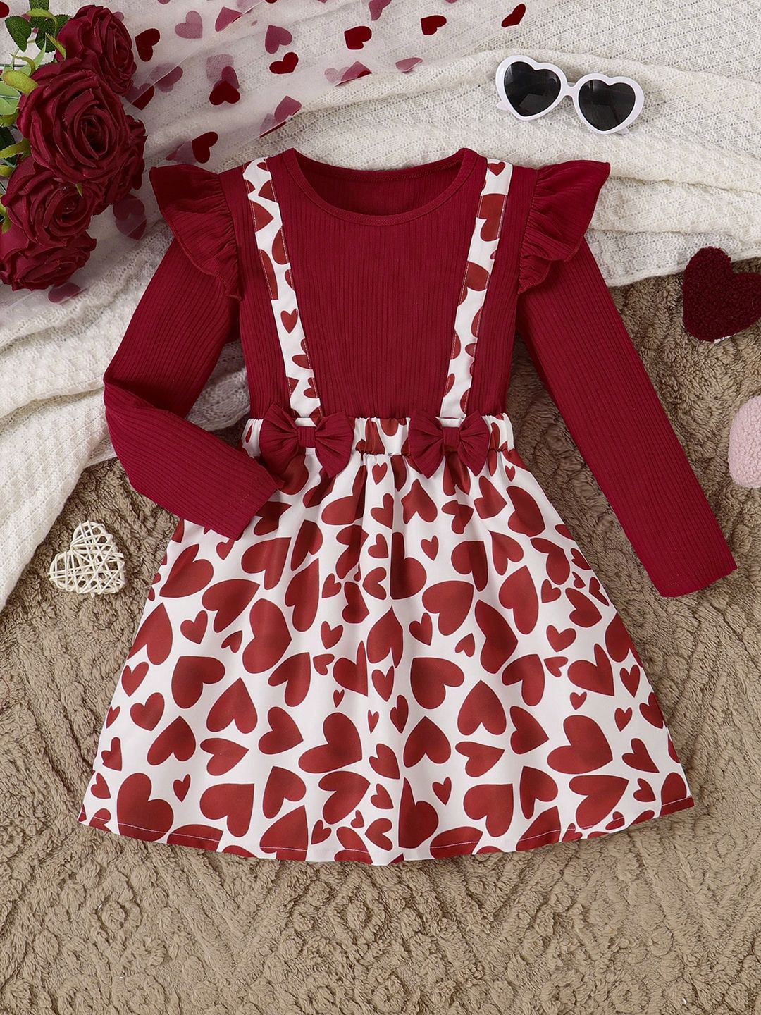 

OMPAX Girls Printed Fit and Flare Dress, Maroon