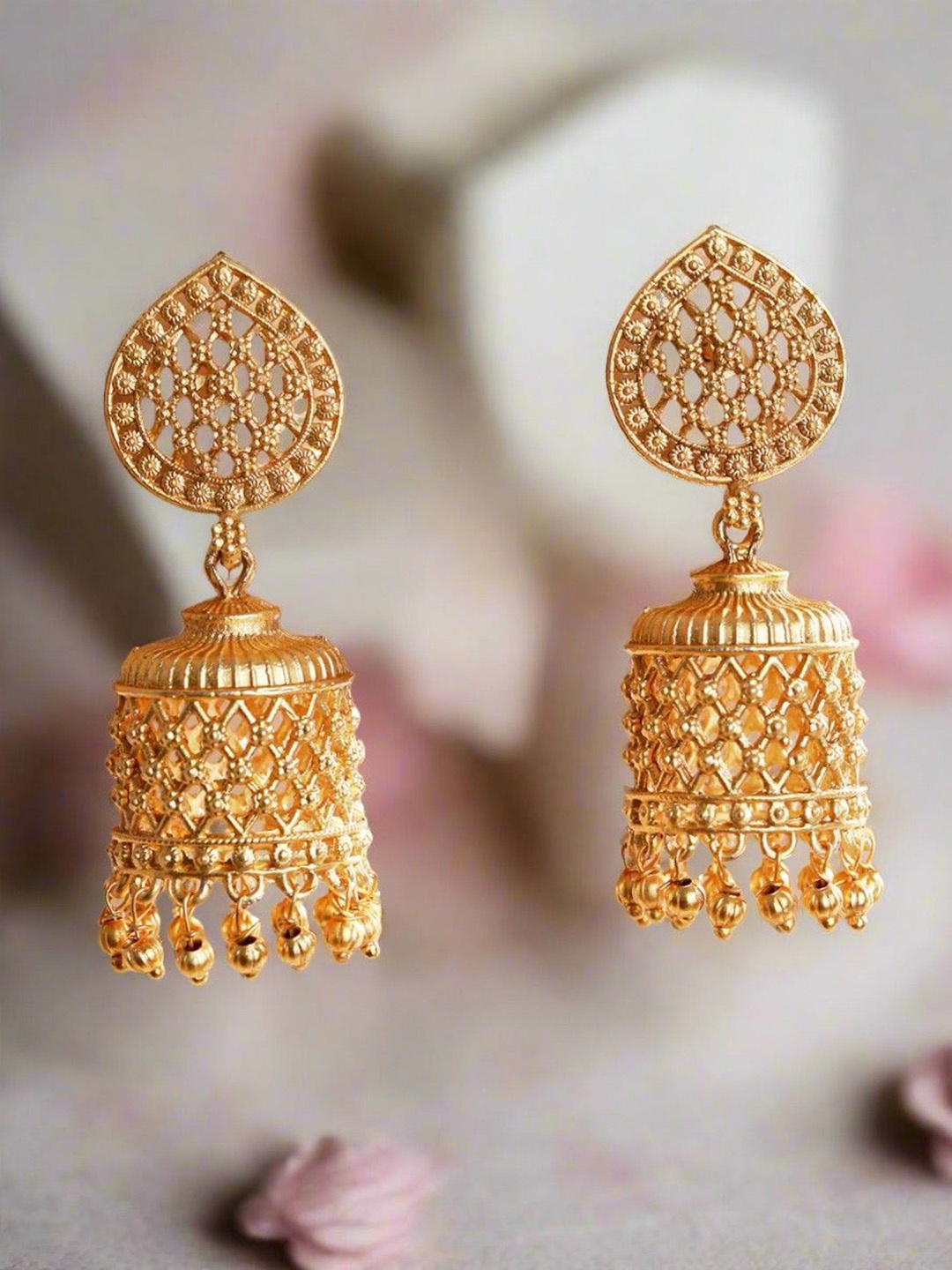 

Jazz and Sizzle Dome Shaped Jhumkas Earrings, Gold