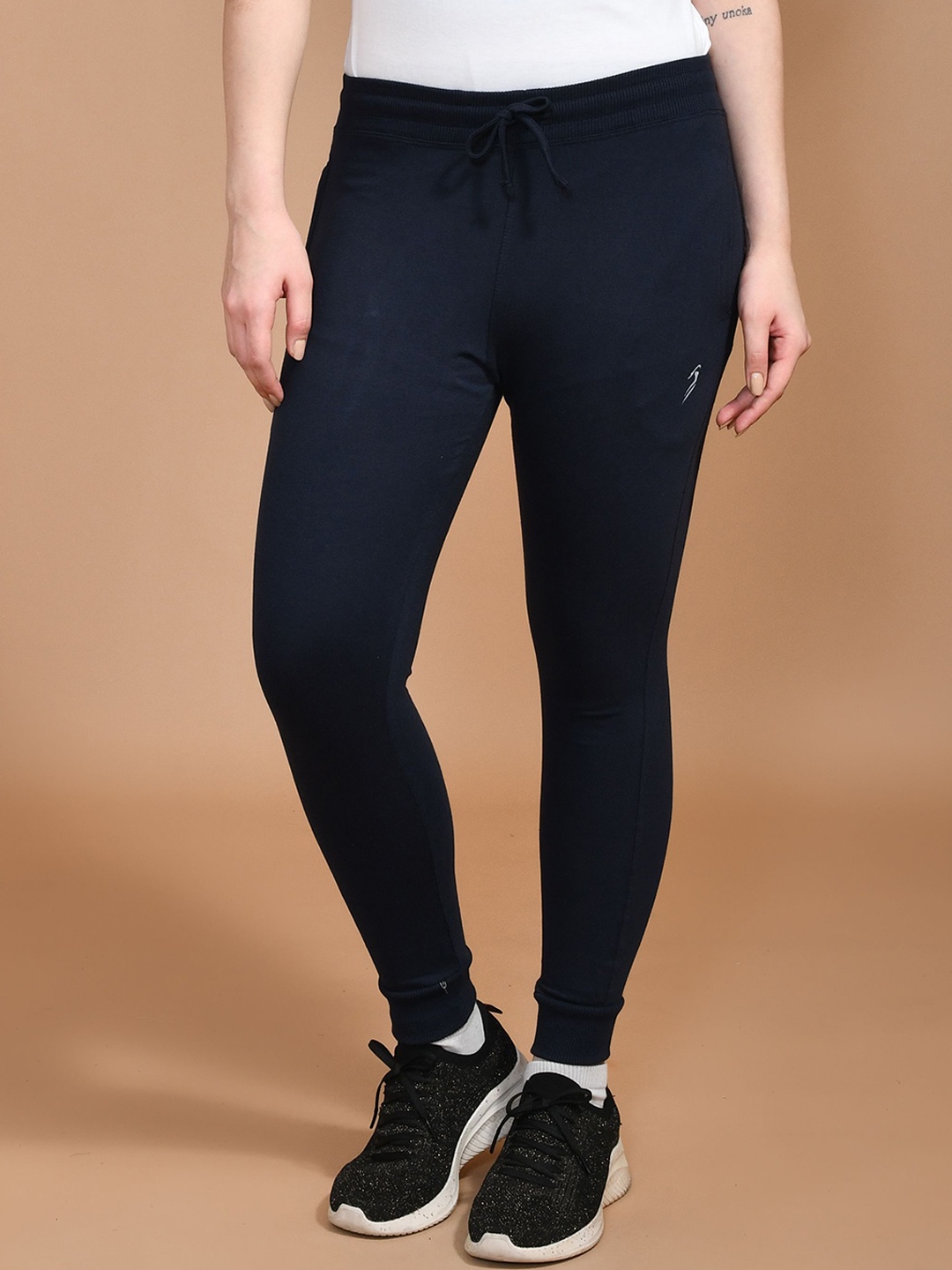 

SKYKNIT Women Cotton Double Rib Mid Rise Joggers, Navy blue