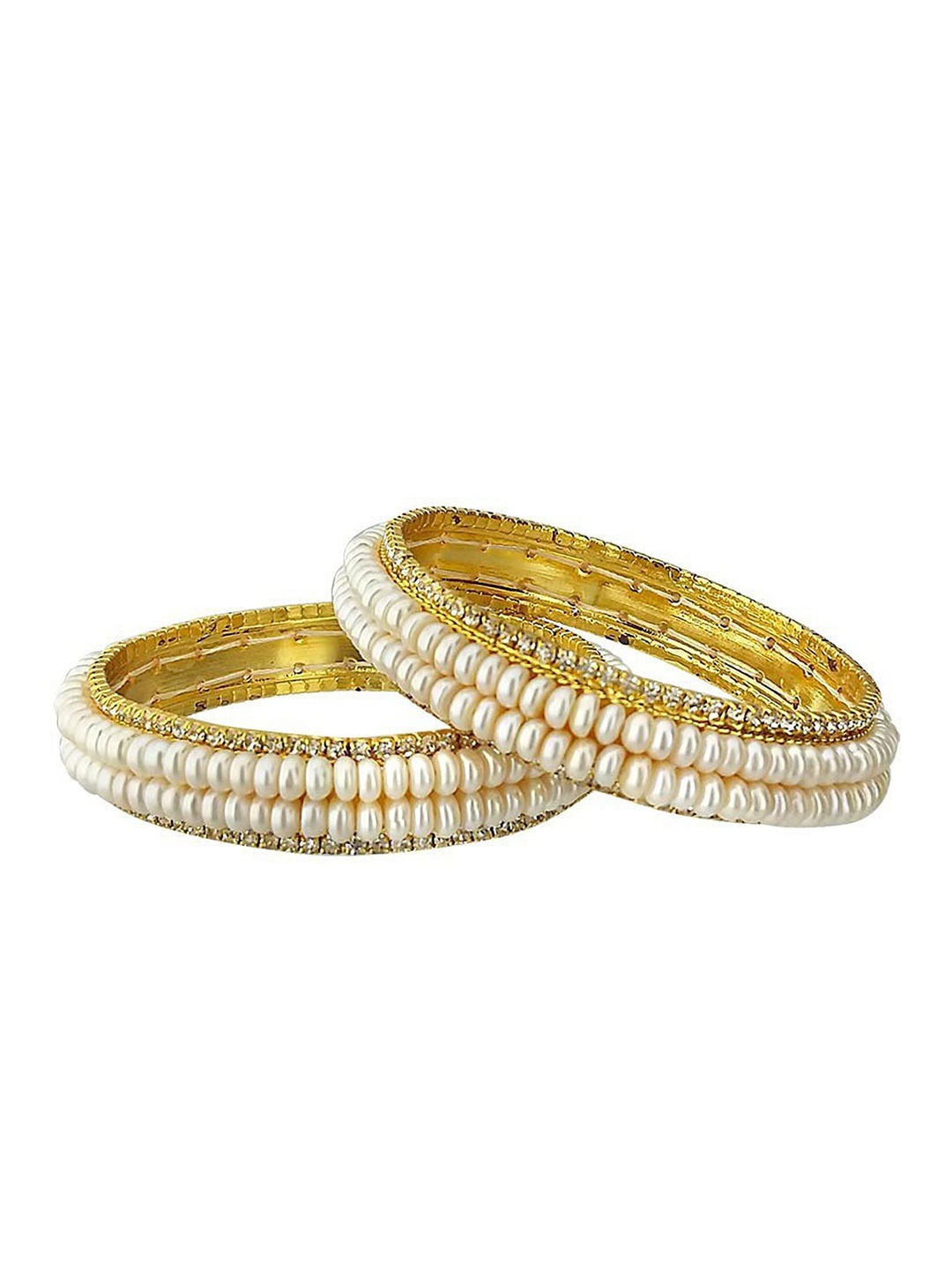 

Sri Jagdamba Pearls Dealer Set Of 2 Gold-Plated Cubic Zirconia & Pearls Studded Bangles