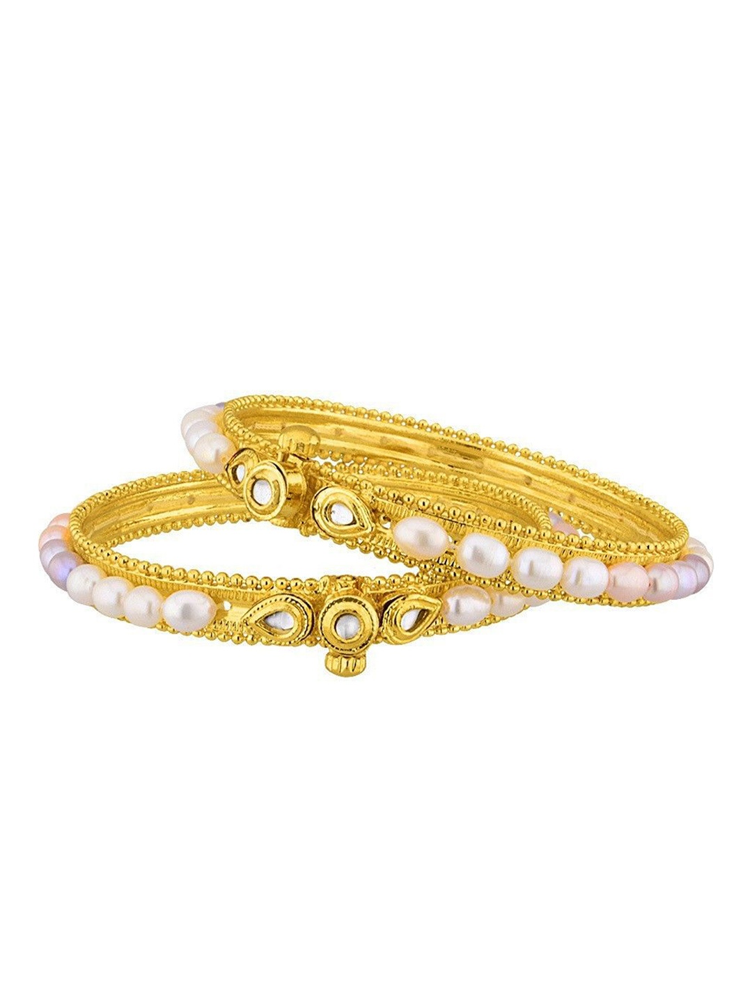 

Sri Jagdamba Pearls Dealer Set Of 2 Gold Plated Crystal & Pearl Studded Bangles