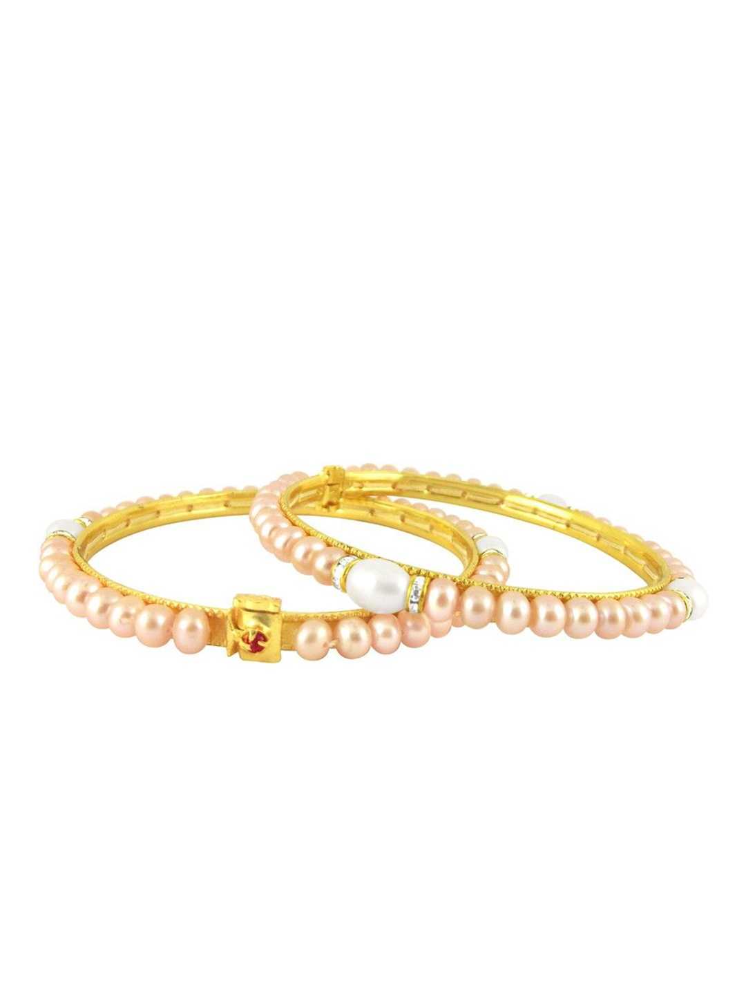 

Sri Jagdamba Pearls Dealer Set Of 2 Gold-Plated Cubic Zirconia & Pearl Studded Bangles