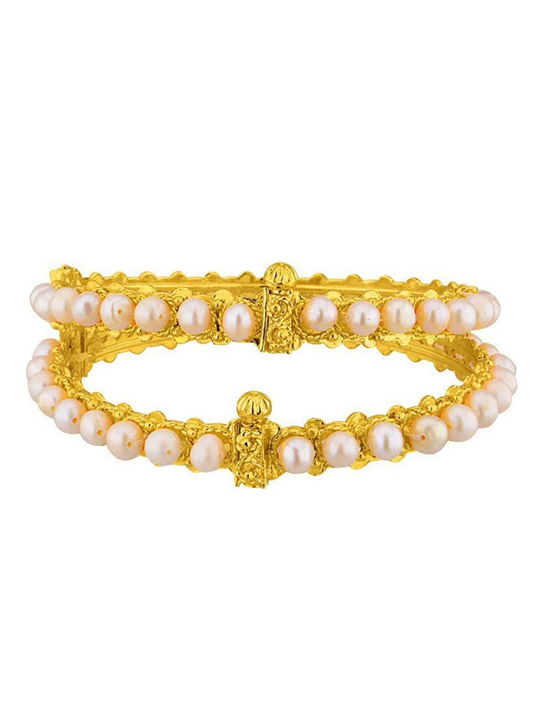 

Sri Jagdamba Pearls Dealer Set Of 2 Gold-Plated Pearls-Studded Bangles