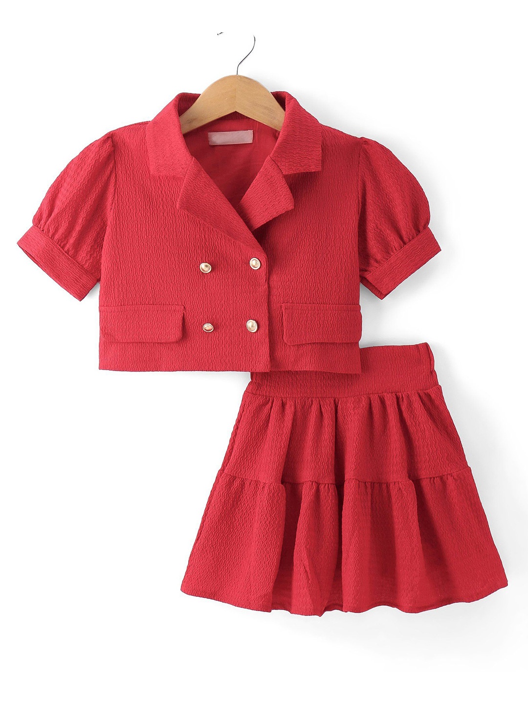 

Mark & Mia Girls Shirt Collar Puffed Sleeves Coat With Tiered Skirt, Red