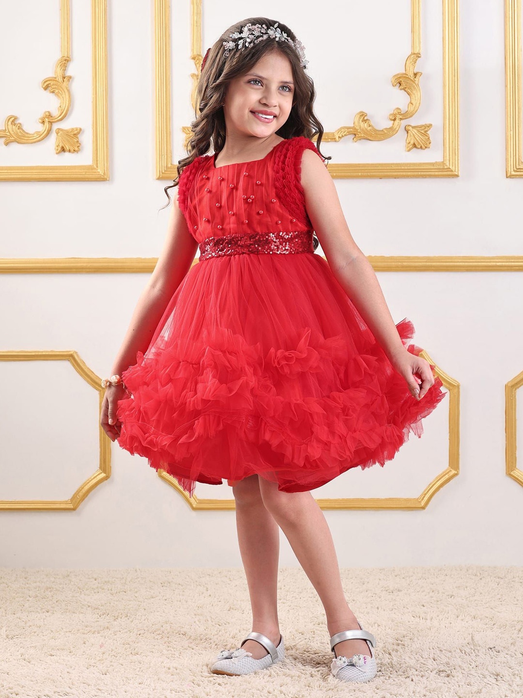 

Mark & Mia Girls Embellished Ruffles & Frills Fit & Flare Dress, Red