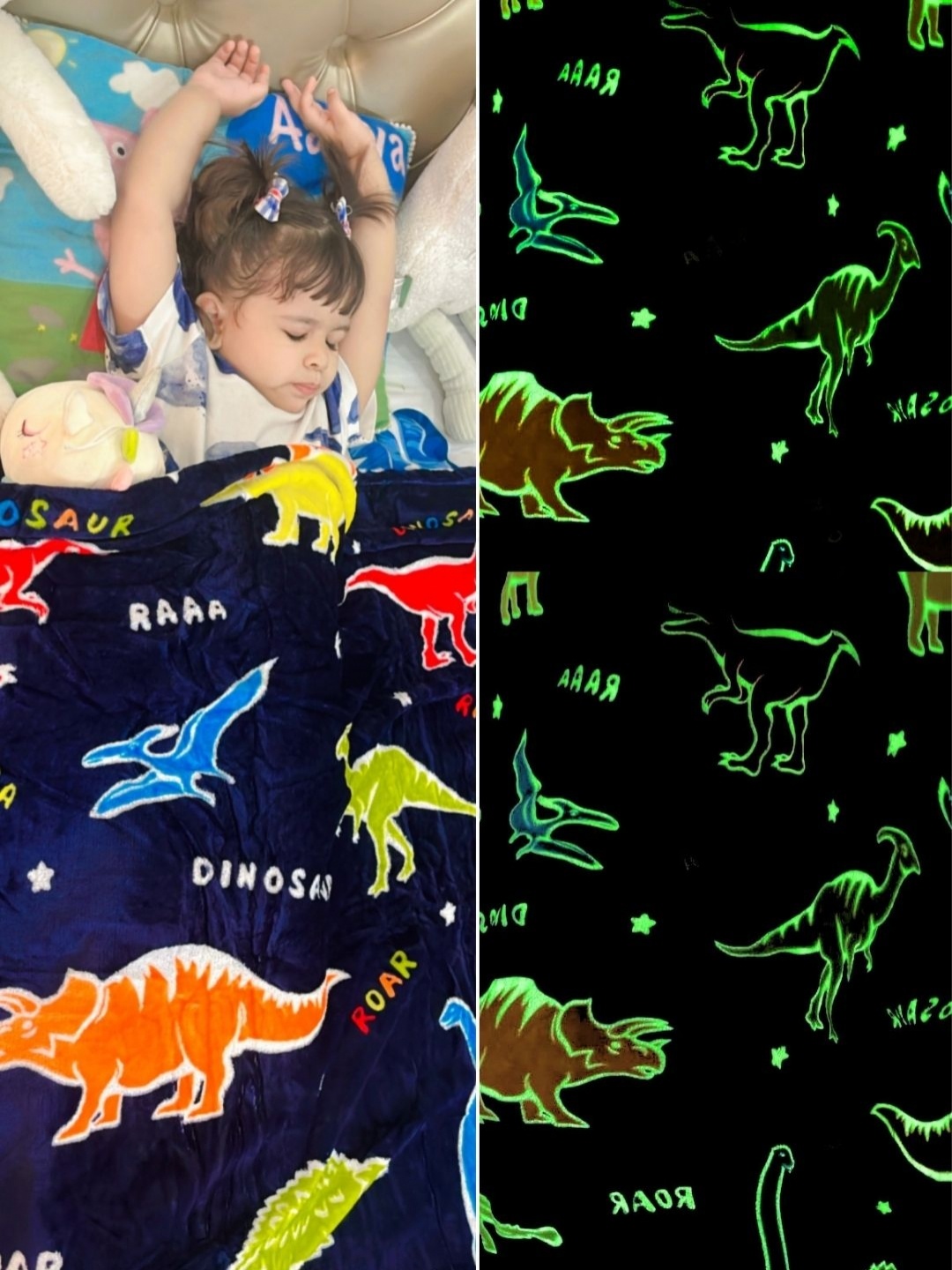 

Famyo Kids Glow in The Dark Dark Blue Dino 220 GSM Queen Size Blanket