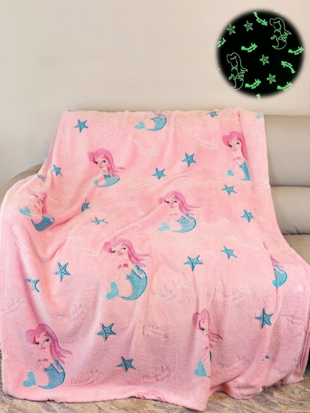 

Famyo Kids Glow in The Dark Pink Mermaid 220 GSM Queen Size Blanket