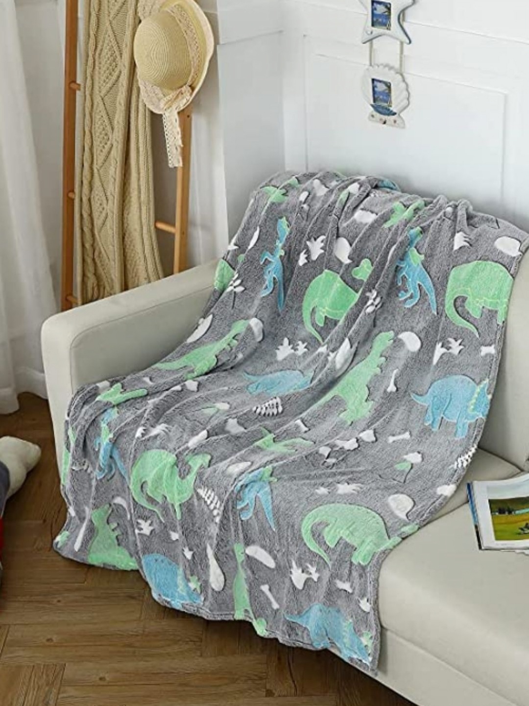 

Famyo Kids Glow in The Dark Kids Grey Dino 220 GSM Queen Size Blanket