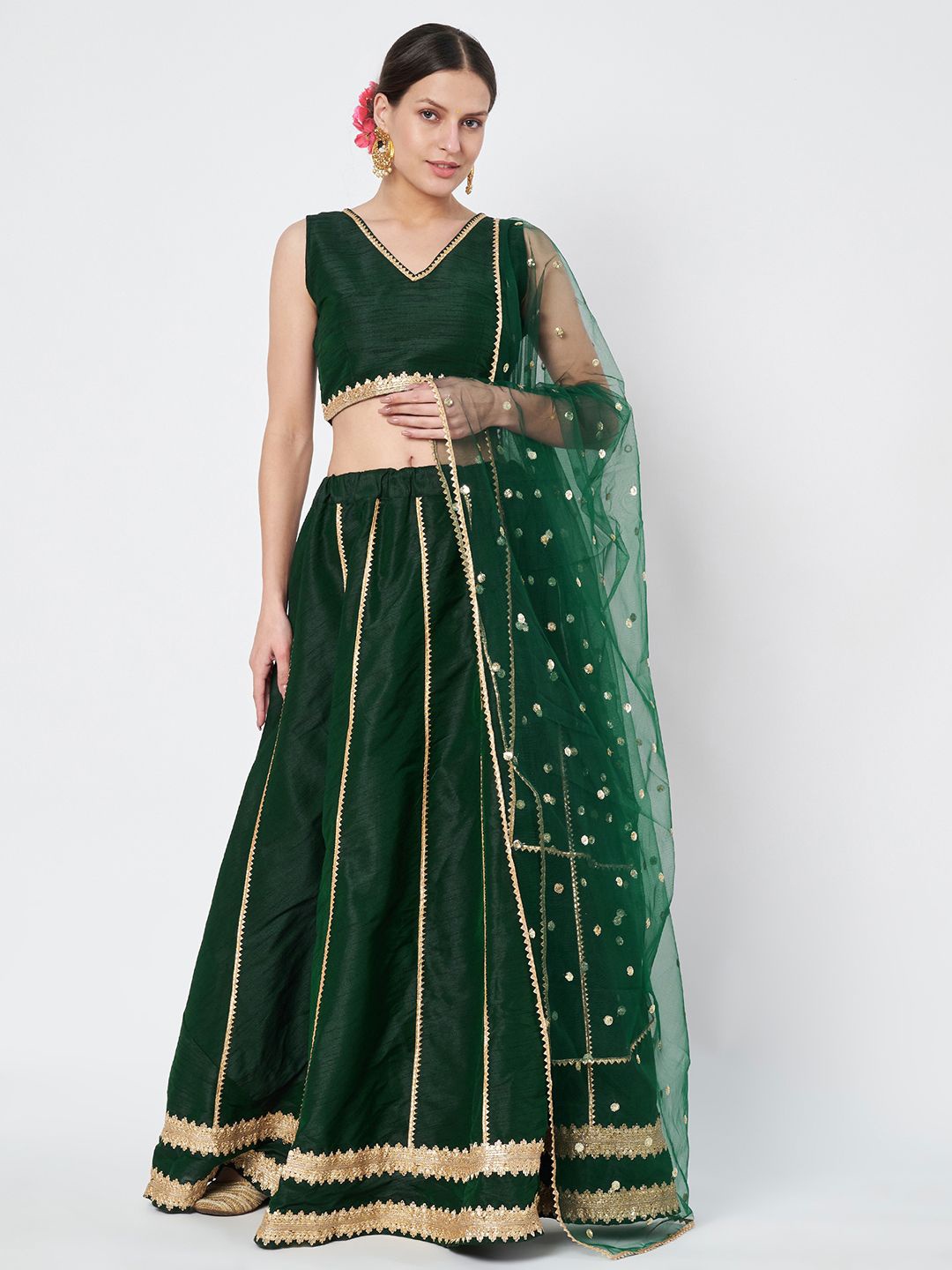 

studio rasa Embellished Ready to Wear Lehenga & Blouse With Dupatta, Green