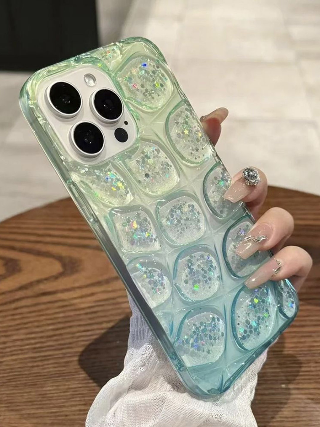 

Luxury Kase Glitter Quirky Printed iPhone 15 Pro Max Back Case, Blue