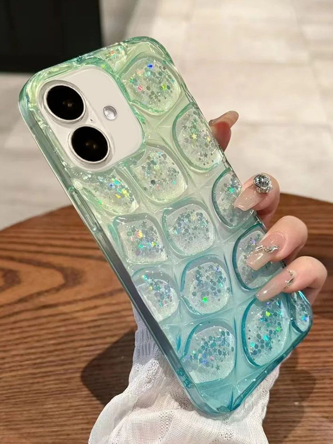 

Luxury Kase Glitter Quirky Printed iPhone 16 Back Case, Blue