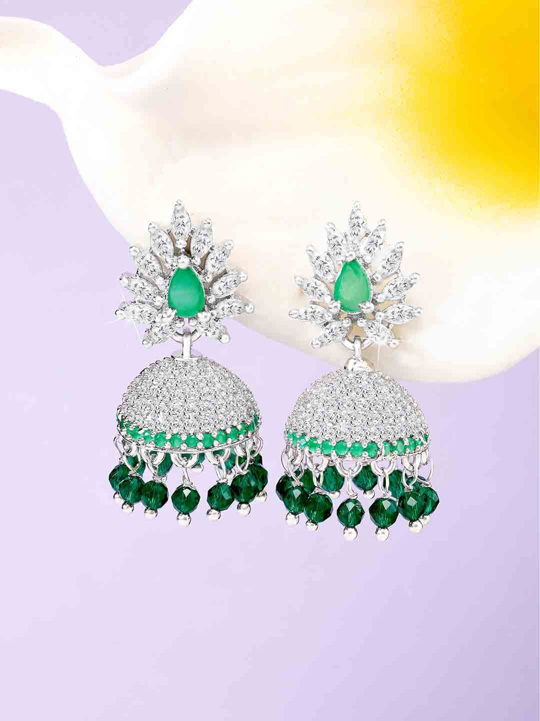 

Peora Silver-Plated Cubic Zirconia Studded Dome Shaped Jhumkas