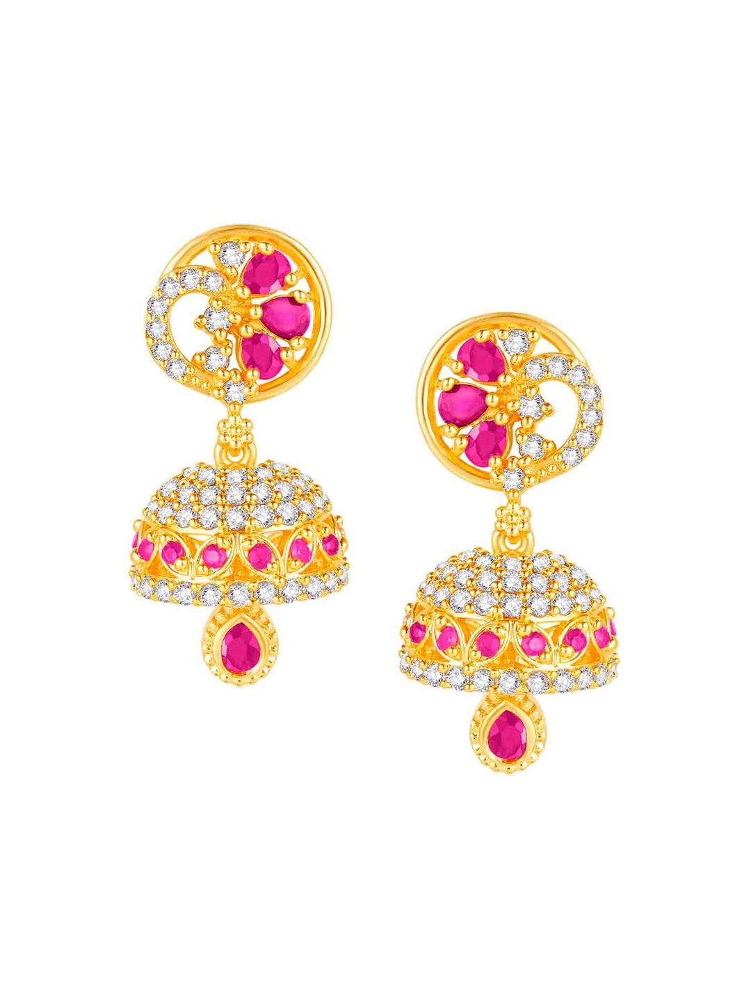

Peora Gold-Plated Cubic Zirconia Stone Studded Dome Shaped Jhumkas, Pink