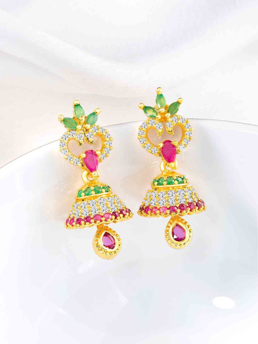 

Peora Gold-Plated Cubic Zirconia Studded Dome Shaped Jhumkas