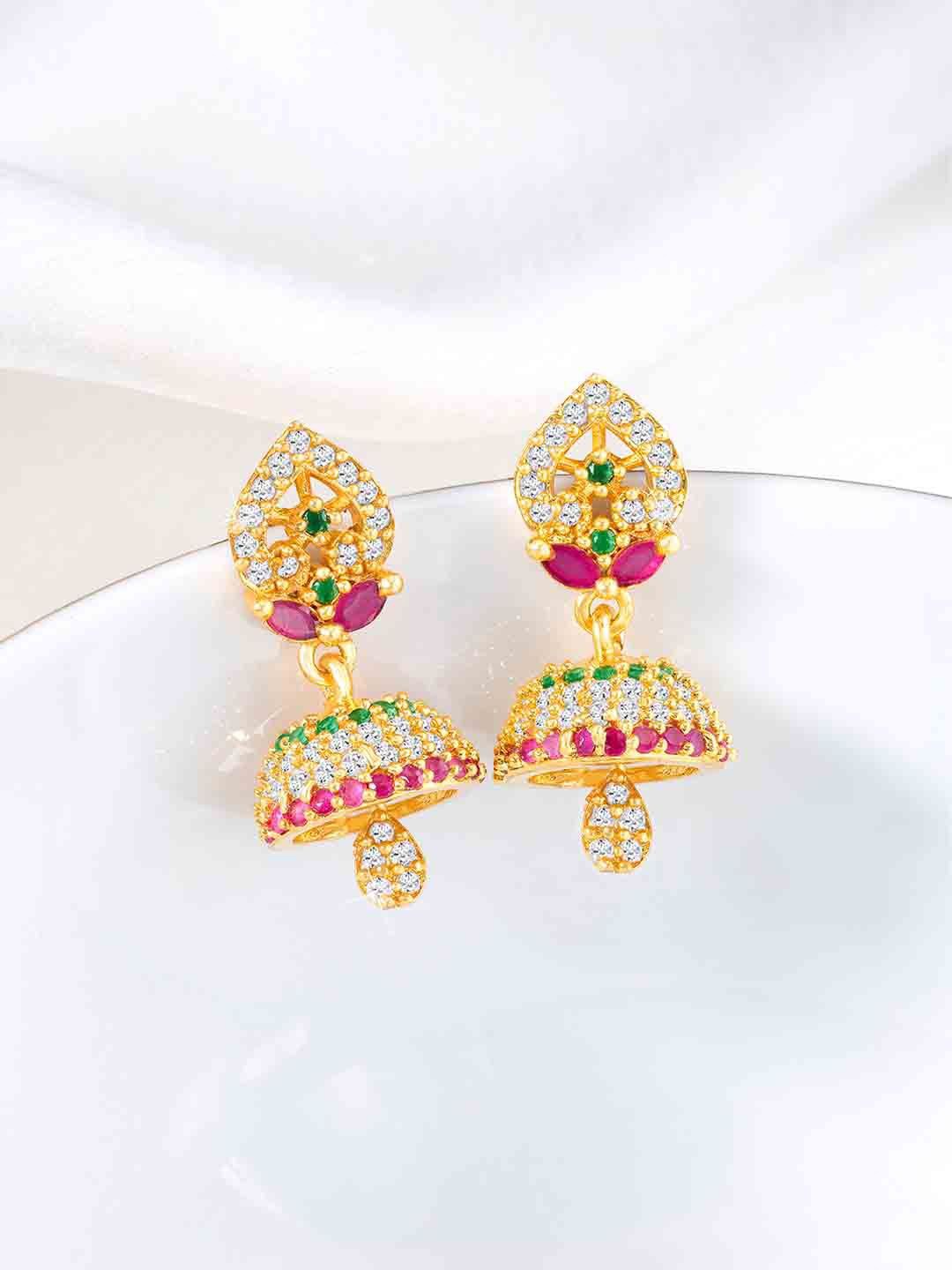 

Peora Gold-Plated Cubic Zirconia Contemporary Jhumkas, Pink
