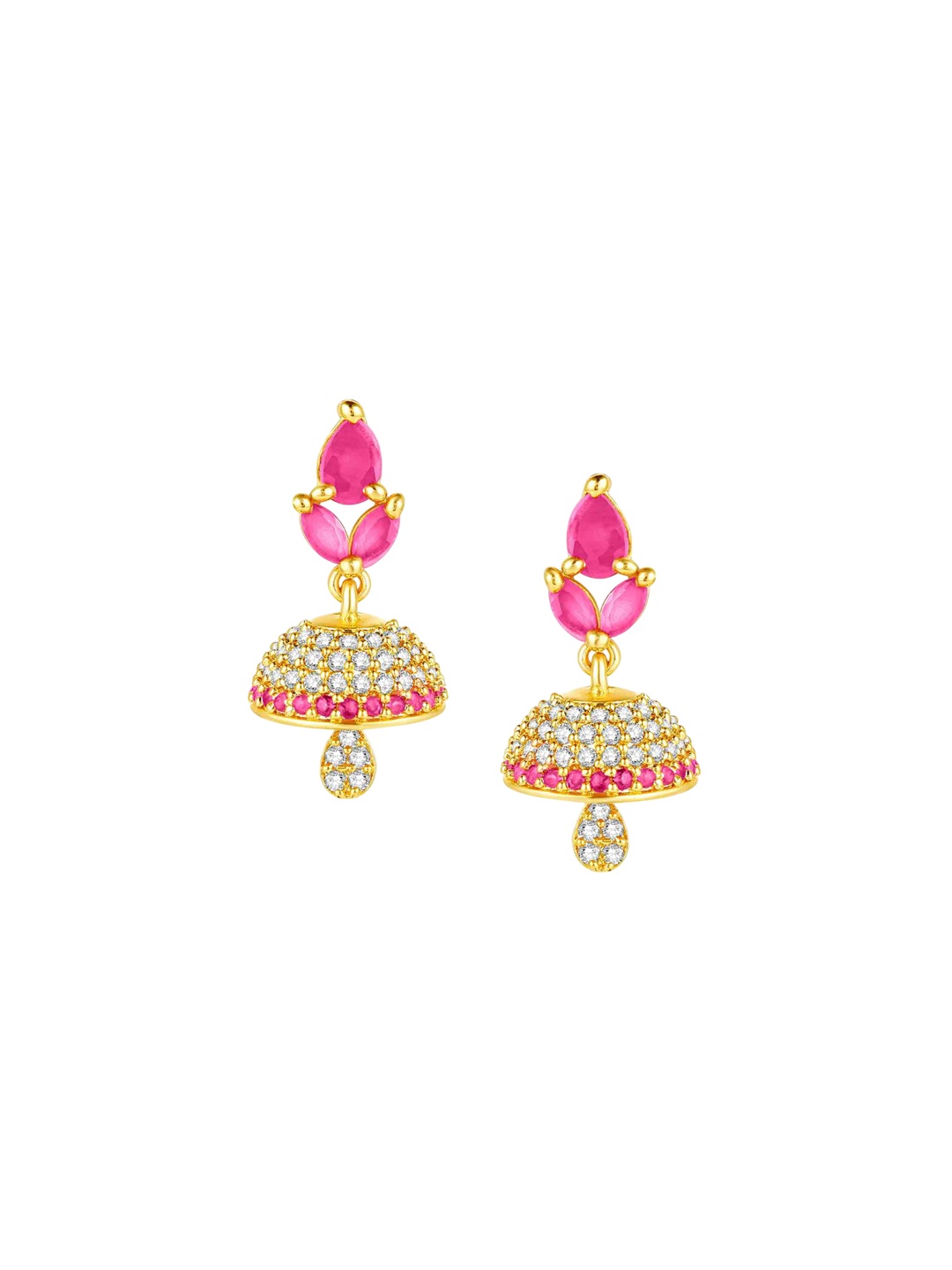 

Peora Gold-Plated Cubic Zirconia Studded Dome Shaped Jhumkas
