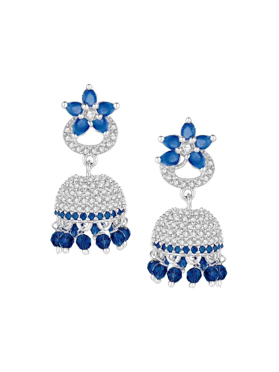 

Peora Silver-Plated CZ Studded Floral Jhumkas