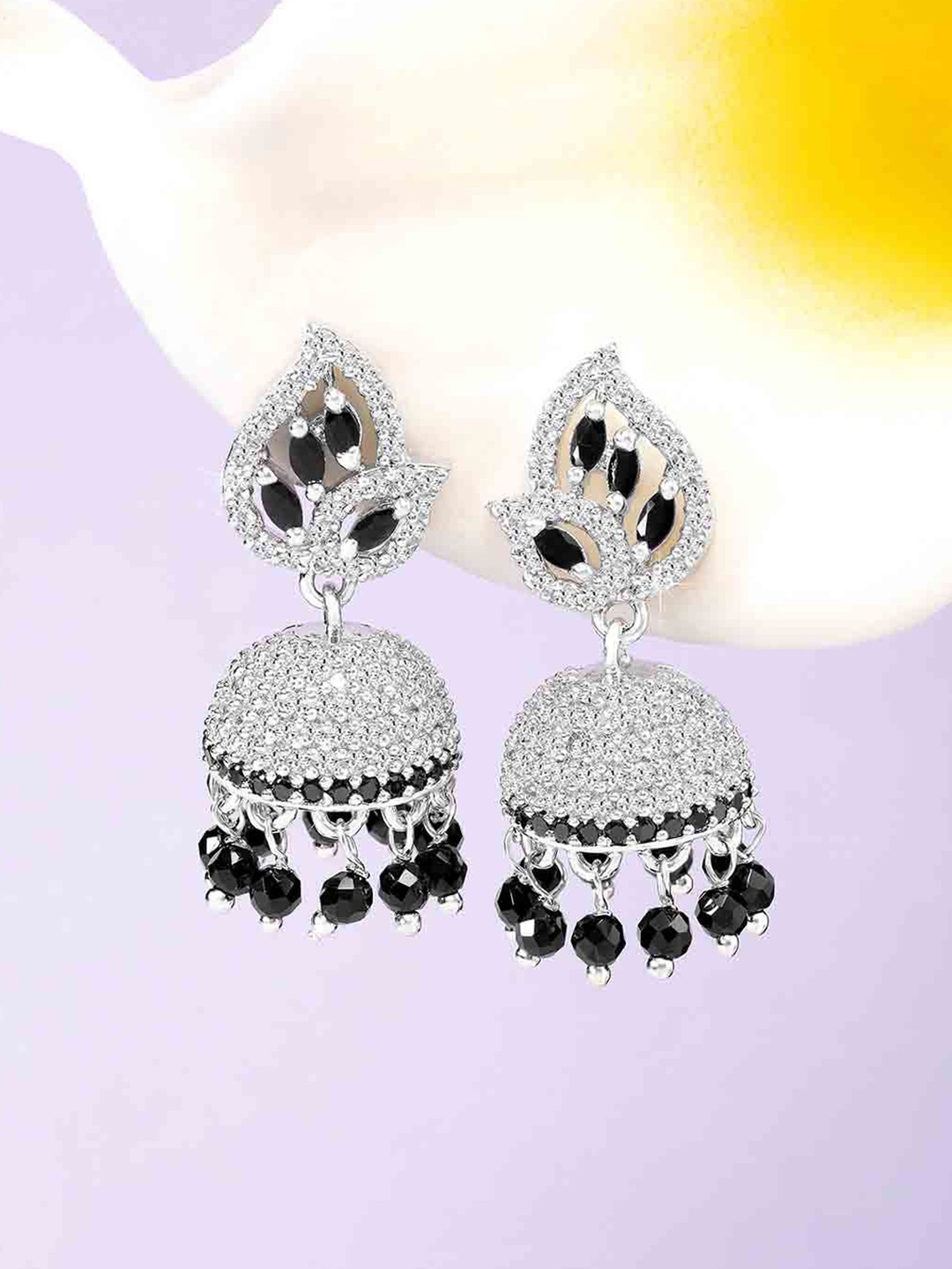 

Peora Silver-Plated Cubic Zirconia Studded Dome Shaped Jhumkas