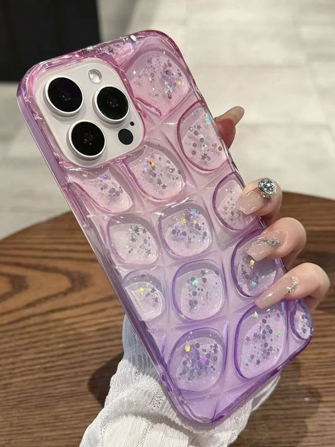 

Luxury Kase Glitter Quirky Printed iPhone 16 Pro Back Case, Purple