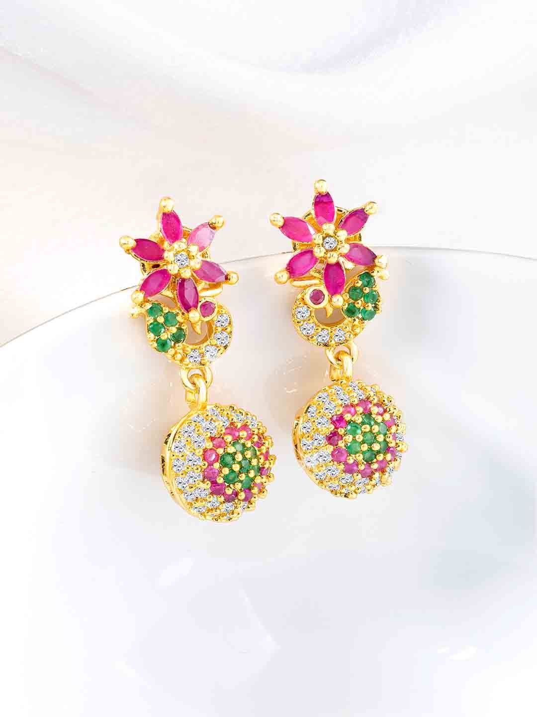 

Peora Gold-Plated CZ Studded Floral Drop Earrings