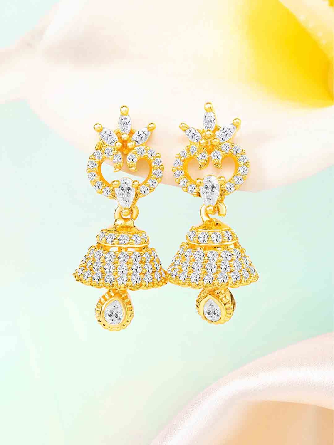 

Peora Gold-Plated Cubic Zirconia Studded Floral Jhumkas