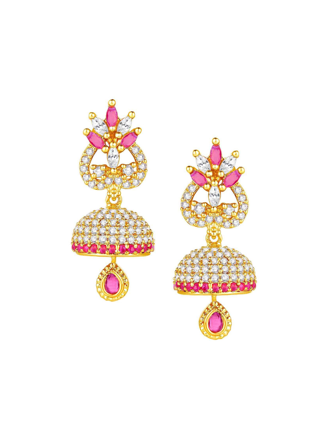 

Peora Gold-Plated CZ Studded Floral Jhumkas