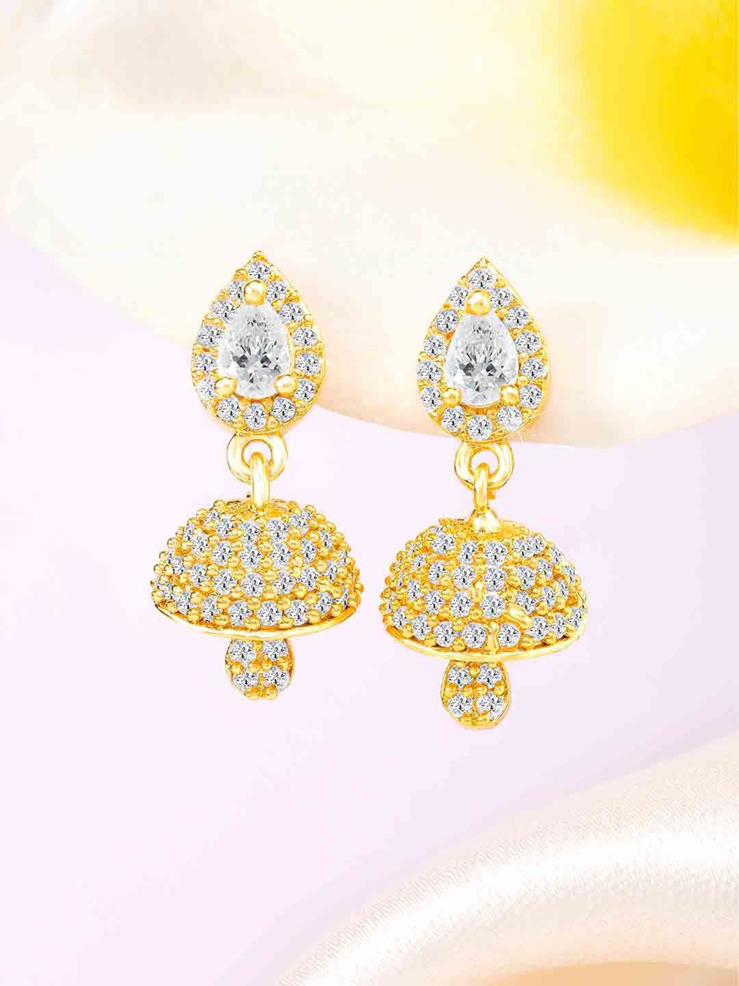 

Peora Gold-Plated Cubic Zirconia Studded Dome Shaped Jhumkas
