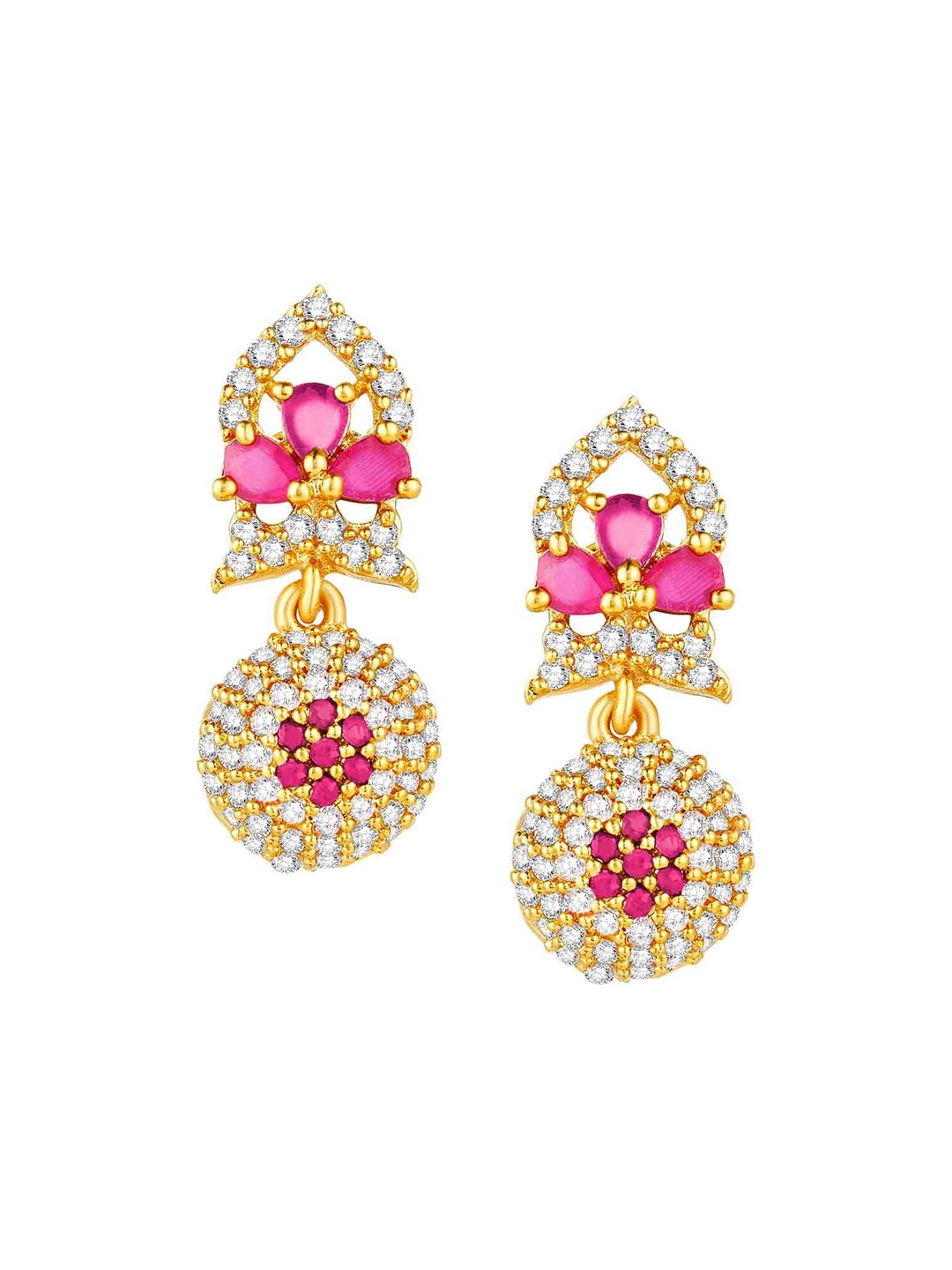 

Peora Gold-Plated Cubic Zirconia Contemporary Jhumkas, Pink