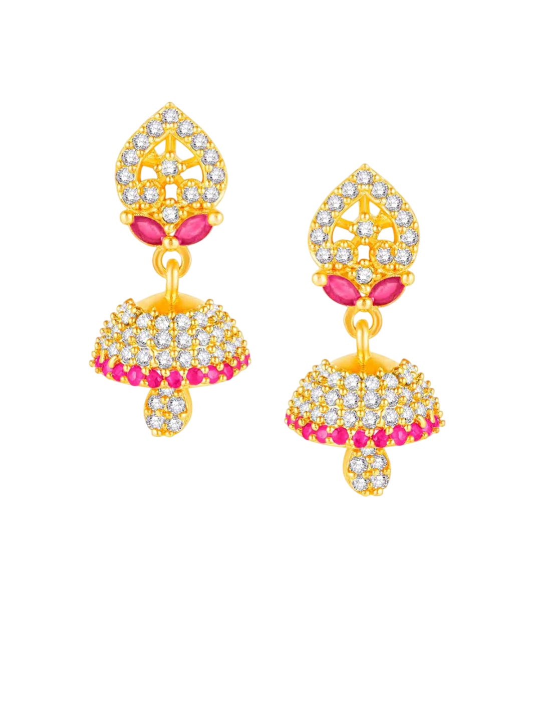 Peora Gold-Plated Cubic Zirconia Studded Floral Jhumkas