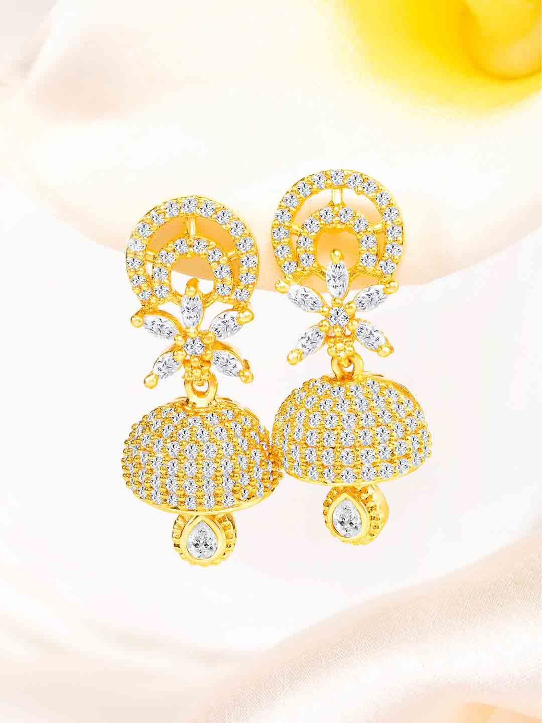 Peora Gold-Plated Cubic Zirconia Contemporary Jhumkas, White