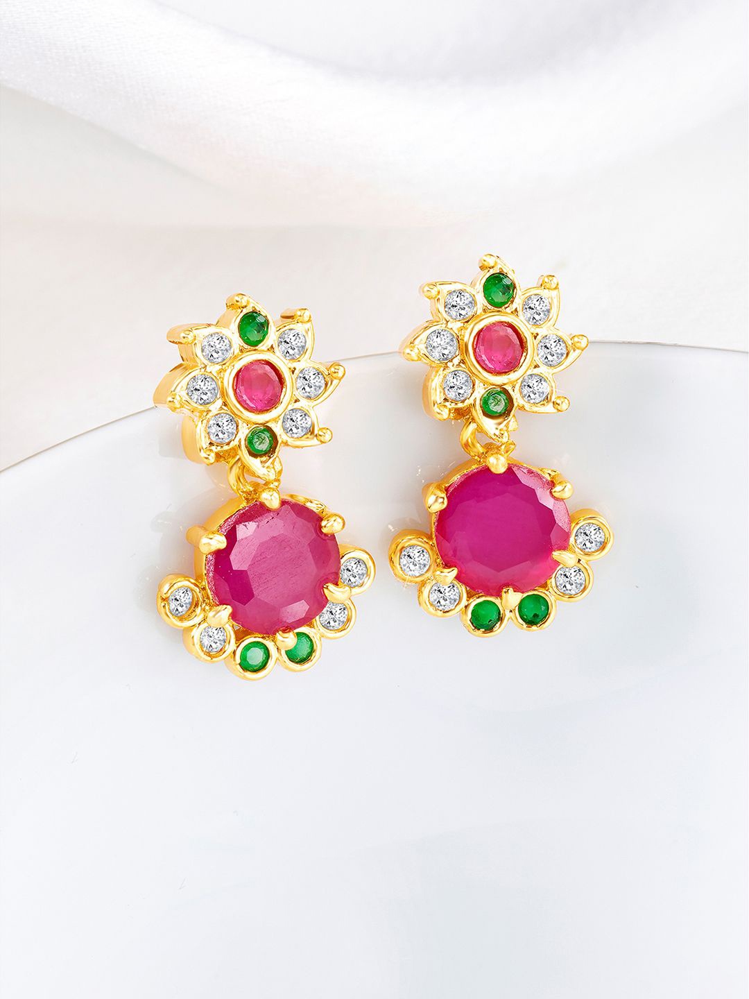 

Peora Gold-Plated Cubic Zirconia Contemporary Jhumkas, Pink