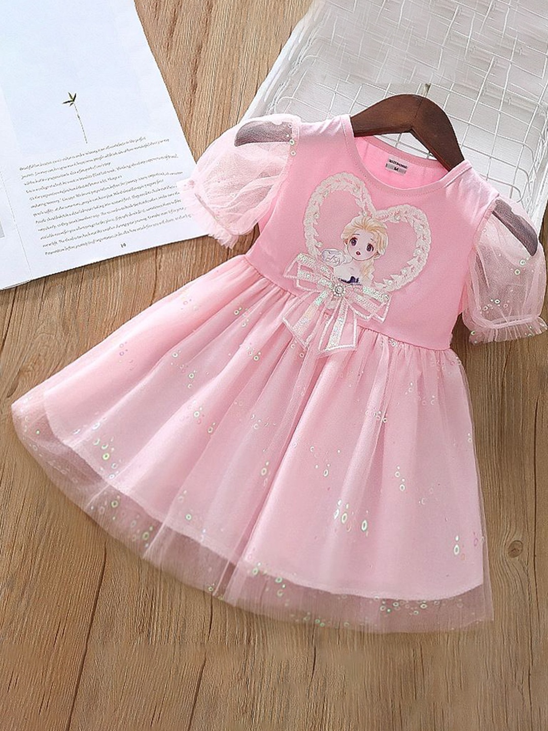 

YK Girls Printed Bow Detail Fit & Flare Dress, Pink