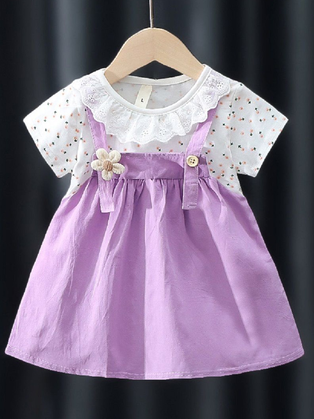 

YK Girls Cotton Fit & Flare Dress, Purple