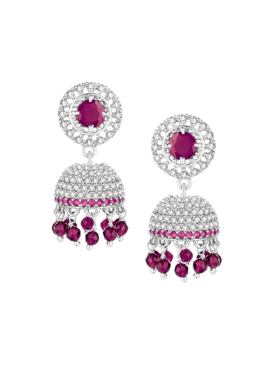 

Peora Silver-Plated Cubic Zirconia Studded Dome Shaped Jhumkas