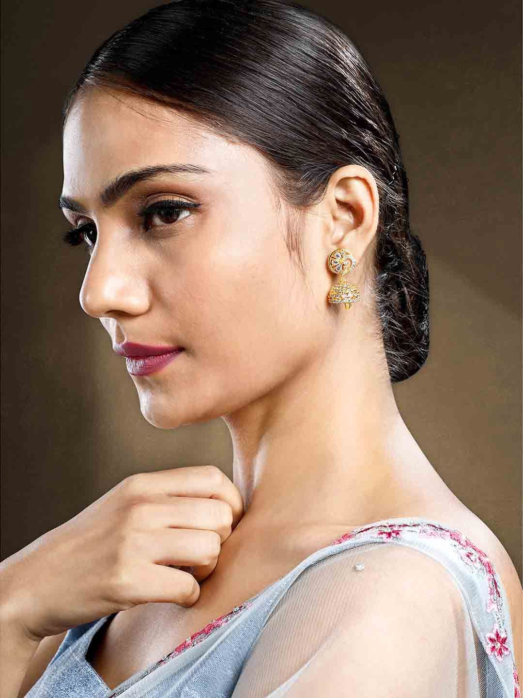 

Peora Gold-Plated CZ Studded Floral Jhumkas