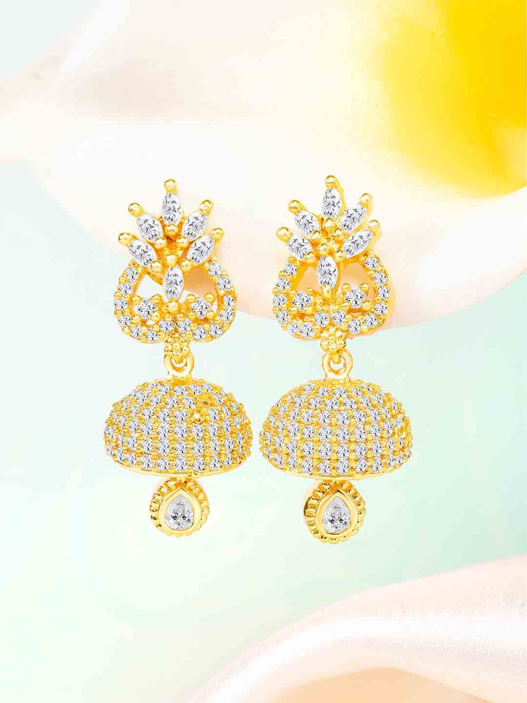 

Peora Gold-Plated Cubic Zirconia Contemporary Jhumkas, White