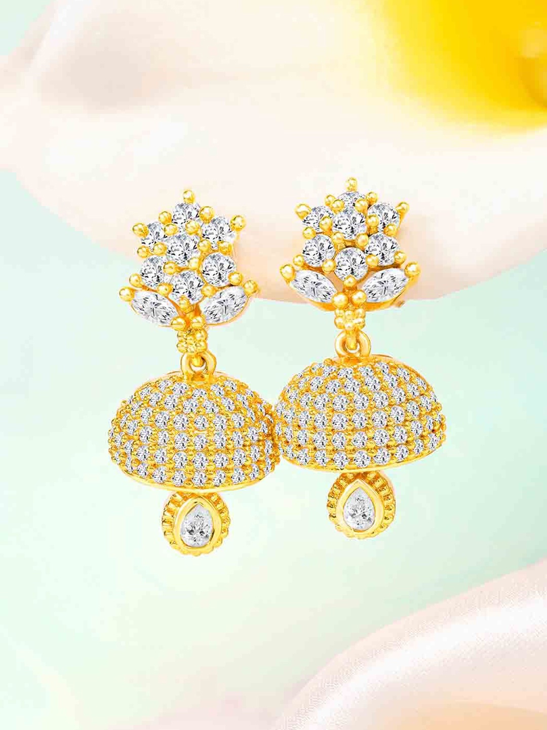 Peora Gold-Plated CZ Studded Floral Jhumkas