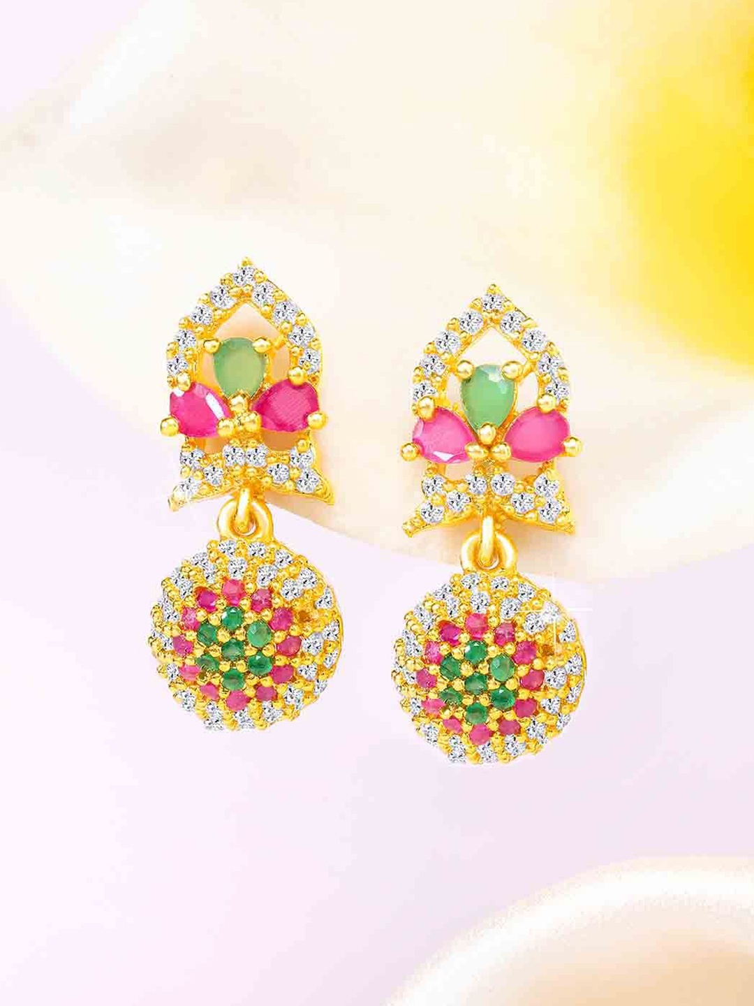 

Peora Gold-Plated Cubic Zirconia Studded Floral Drop Earrings
