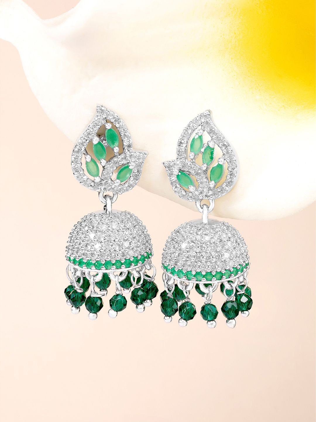 

Peora Silver Plated Cubic Zirconia Studded Dome Shaped Jhumkas