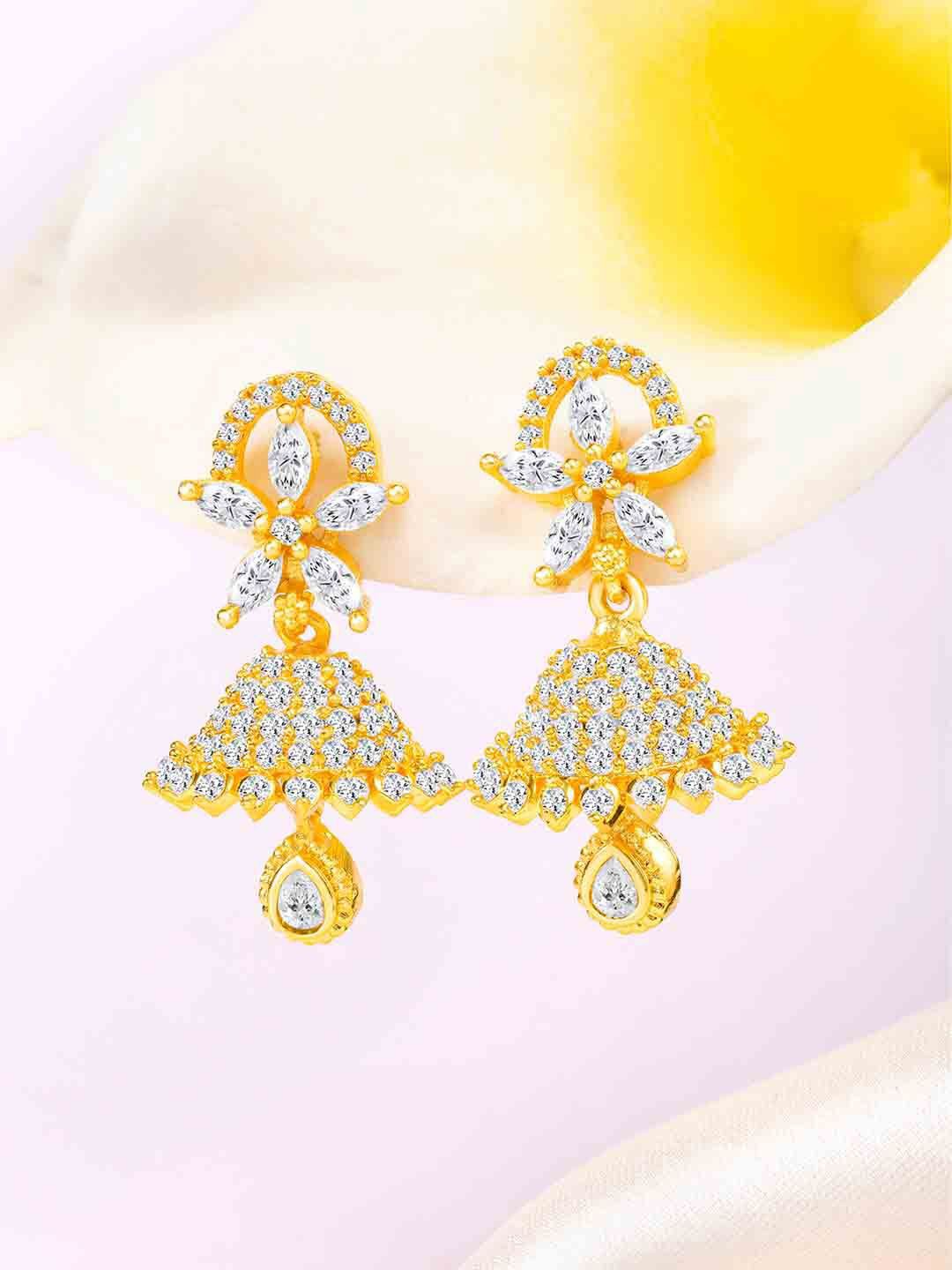 

Peora Gold-Plated CZ Studded Floral Jhumkas