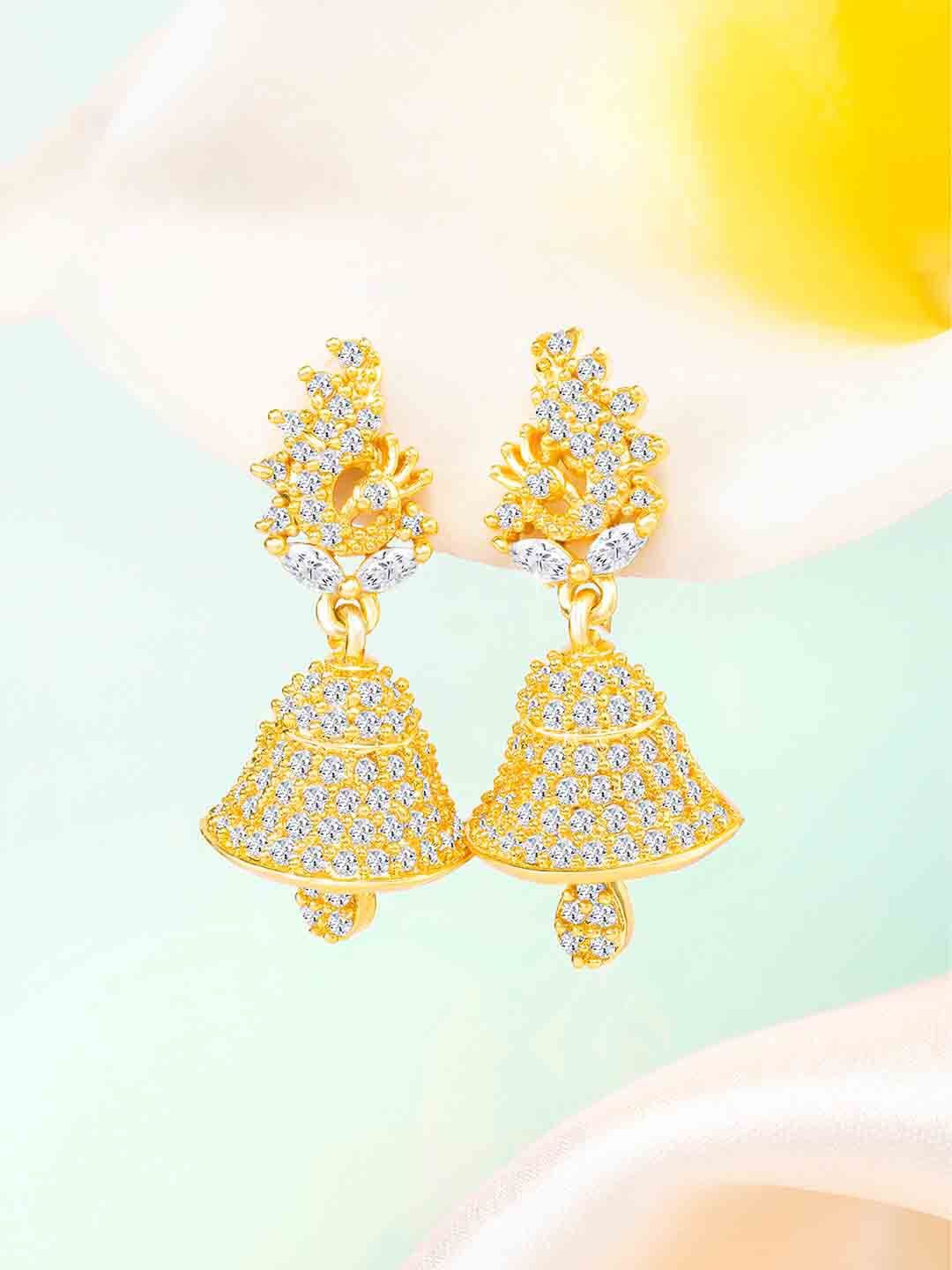 

Peora Gold-Plated Cubic Zirconia Studded Floral Jhumkas