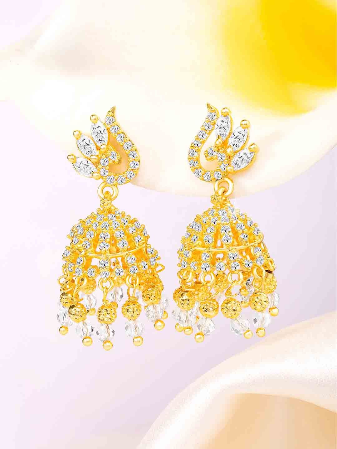 

Peora Gold-Plated Cubic Zirconia Contemporary Jhumkas, White