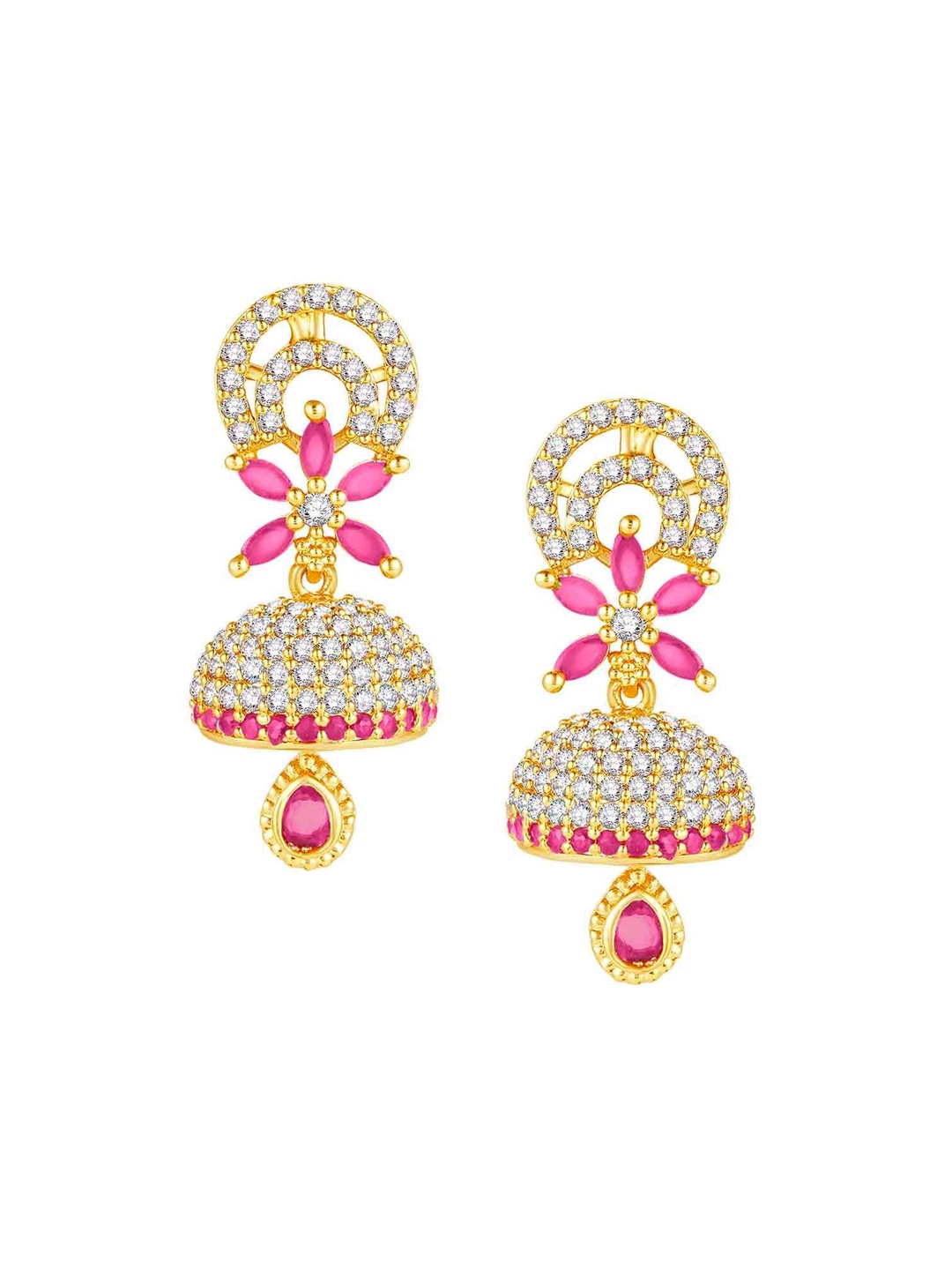 

Peora Gold-Plated Cubic Zirconia Studded Floral Jhumkas